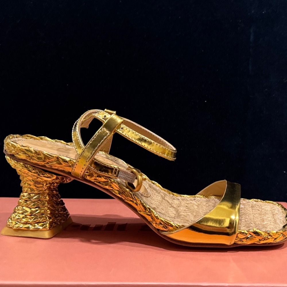 cult gaia Javiera Gold Braided Ankle-Strap Sandals - Picture 6 of 15